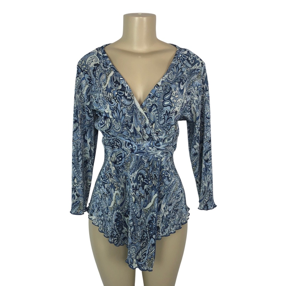 Vol 1 Paisley Print Crinkle Faux Wrap Babydoll Top V-Neck Y2K Fairy Boho Size XL